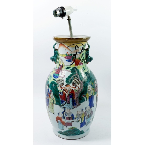 161B - A Chinese mid to late Qing famille rose vase painted Baxian Guohai scene, converted to a table lamp,... 