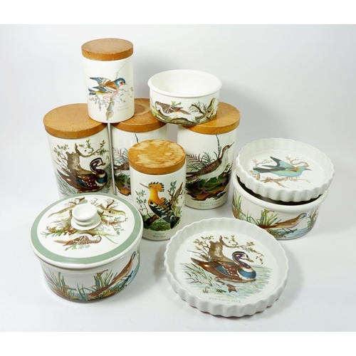 180 - A group of Portmerion Birds kitchen ware comprising: five storage jars, two flan cases, tureen and t... 