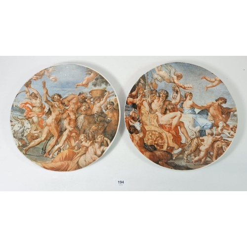 194 - A pair of large Bavarian plates printed scenes after Carracci, 33cm diameter