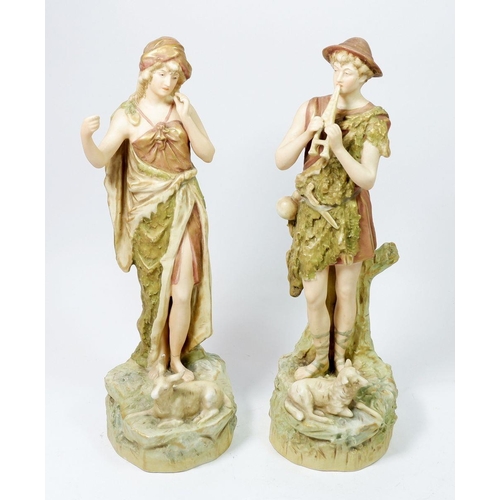 198 - A pair of Royal Dux figures of shepherd and shepherdess, 30cm