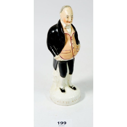 199 - A Staffordshire figure of Jemmy Wood with coral pink waistcoat, 19cm