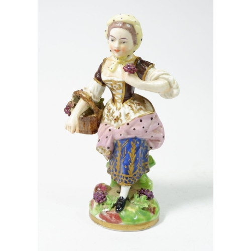 201 - A 19th century Derby figure of a grape picker - repaired to neck, 17cm, mark to base