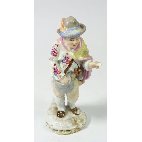 202 - A 19th Derby figure of a man with a letter, possibly Sampson, mark to back, 15cm