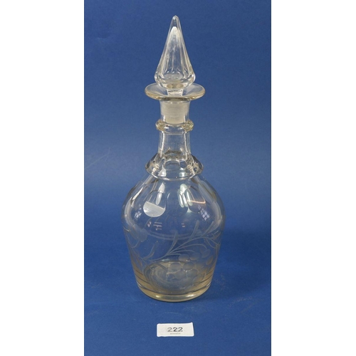 222 - A Victorian spire top decanter with engraved vine decoration