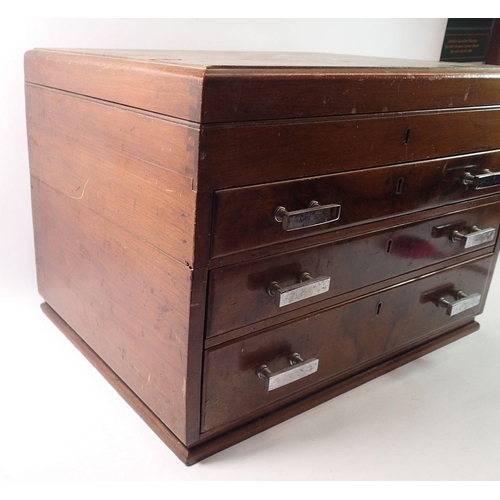 291 - An Art Deco walnut cutlery box with three drawers, 51cm wide