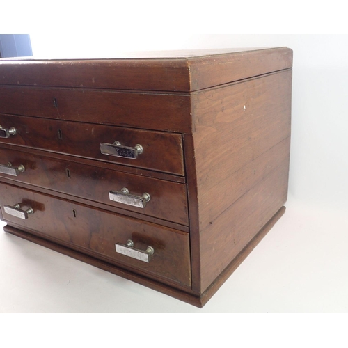 291 - An Art Deco walnut cutlery box with three drawers, 51cm wide