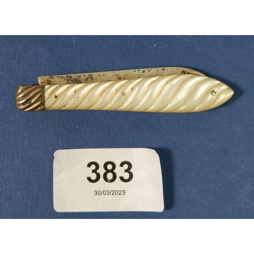 383 - A Victorian silver and mother of pearl fruit knife by George Unite, Birmingham 1899