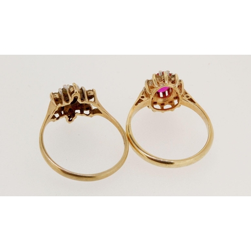 456 - Two 9 carat gold dress cluster rings, 4.9g, size N & O