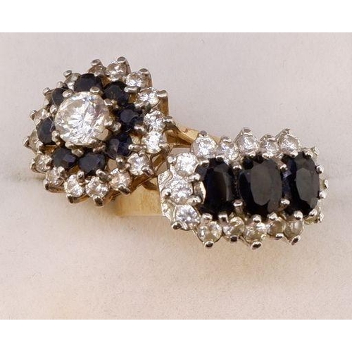 466 - Two 9 carat gold rings set blue stones and cubic zirconium, size N