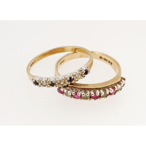 467 - Two 9 carat gold dress line set rings, 3.9g, size N & O