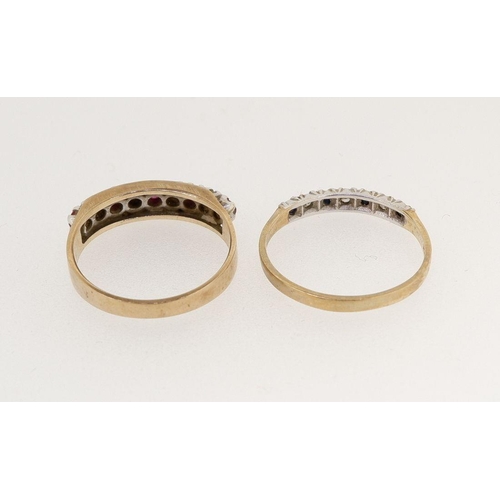 467 - Two 9 carat gold dress line set rings, 3.9g, size N & O