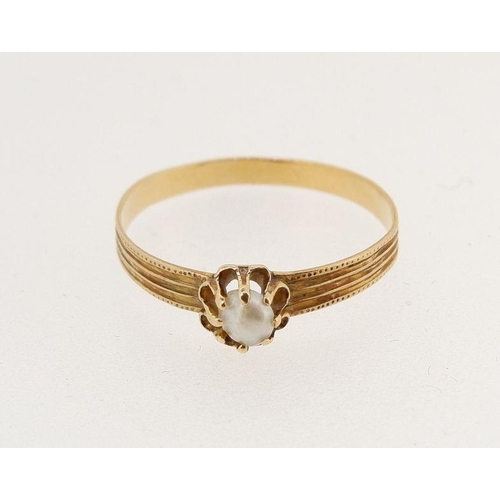 468 - A 19th century French 18 ct gold ring set single pearl size N to M, 1.2g, with eagle mark