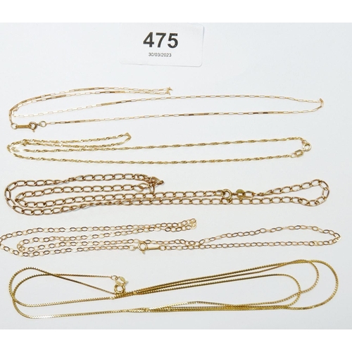 475 - Five various 9 carat gold chains, 8.4g