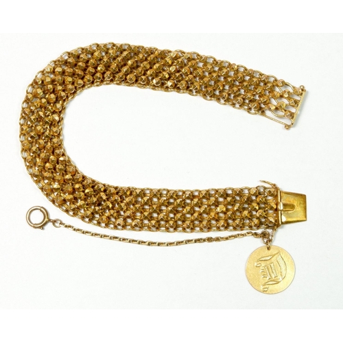 522 - An antique 14 carat gold articulated point cut bracelet with monogram fob and safety clasp, 36.2g