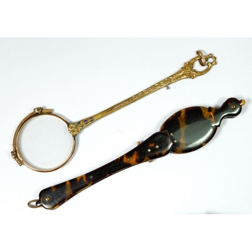 531 - A tortoiseshell lorgnette and a gilt metal and enamel lorgnette