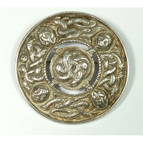 535 - A silver Celtic circular brooch by Shipton & Co, 22g