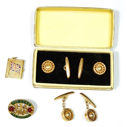 539 - Two pairs of gilt metal 'bearings' cufflinks and Souvenir WWI photo locket etc.