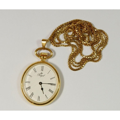 660 - A yellow metal box link chain and gold plated pendant Regent watch