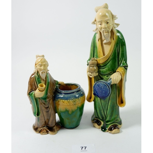 77 - Two vintage Chinese oriental pottery figures of elders, 23cm - one a/f