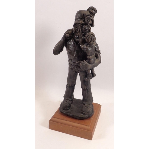 775 - Phylis Lewis (1934-2010) ceramic figure of a miner, black clay, signed, 34cm (Phyllis Lewis was an A... 