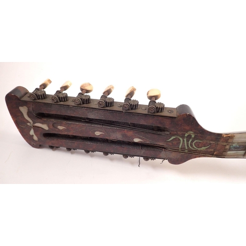 795 - A 19th century twelve string mandolin with a mother of pearl and abalone fingerboard, fluted rosewoo... 