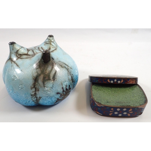 798 - A Japanese enamel lobed pot pourri with white metal lid - a/f and a cloisonne enamel box - a/f