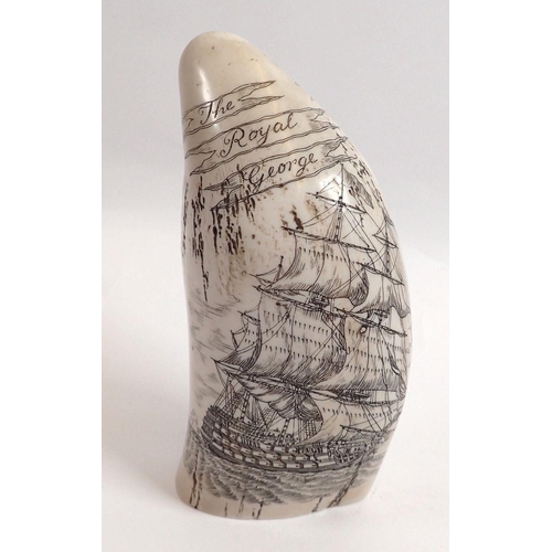 801 - A scrimshaw replica tusk, 13cm