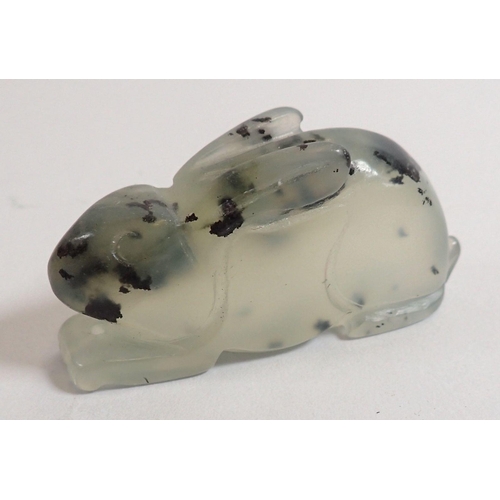 808 - An oriental carved jade miniature hare, 4.5cm