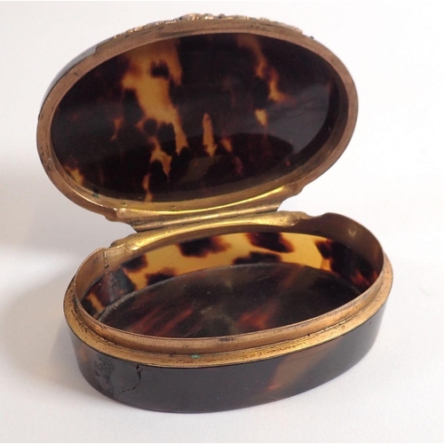 812 - An early 19th century tortoiseshell box with watercolour miniature to lid and inlaid steel decoratio... 