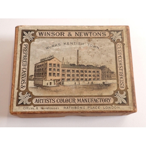 824 - A Victorian Winsor & Newton cardboard box with original packaging containing glass phials of powder ... 