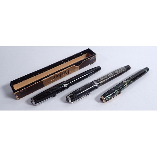 841 - Three Parker Vacumatic fountain pens - one boxed