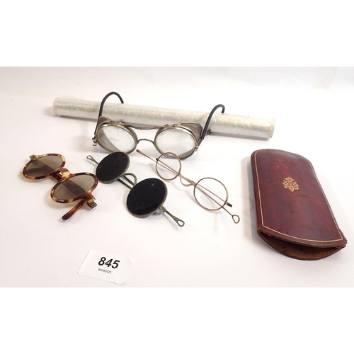 845 - A collection of various antique spectacles and other glasses one with fitted leather pouch