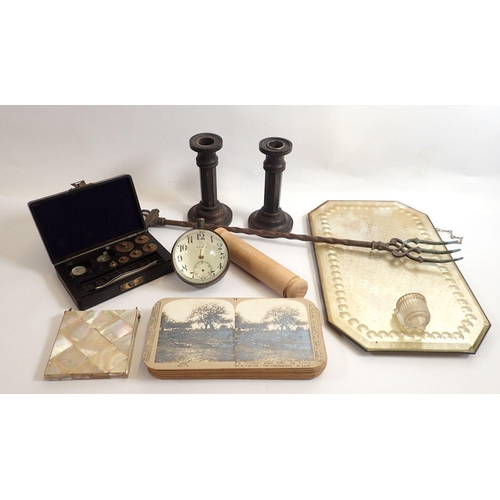 848 - A box of miscellanous collectables including stereoscope cards, eight day ball clock - a/f