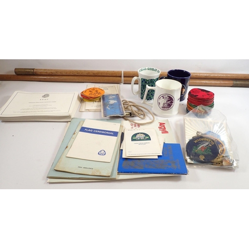 852 - A collection of Girl Guide items and memorabilia  including flag pole with finial