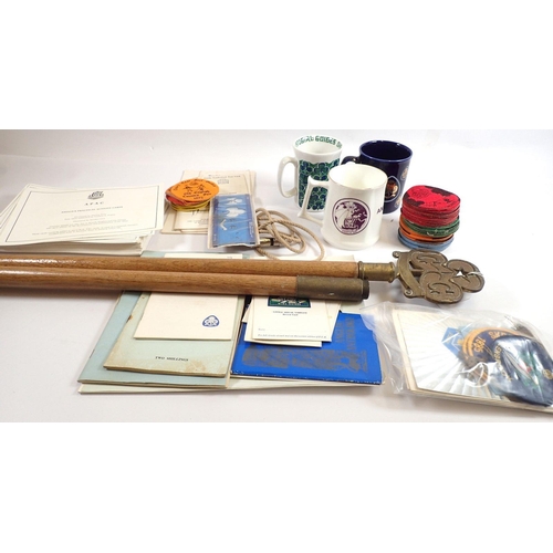 852 - A collection of Girl Guide items and memorabilia  including flag pole with finial