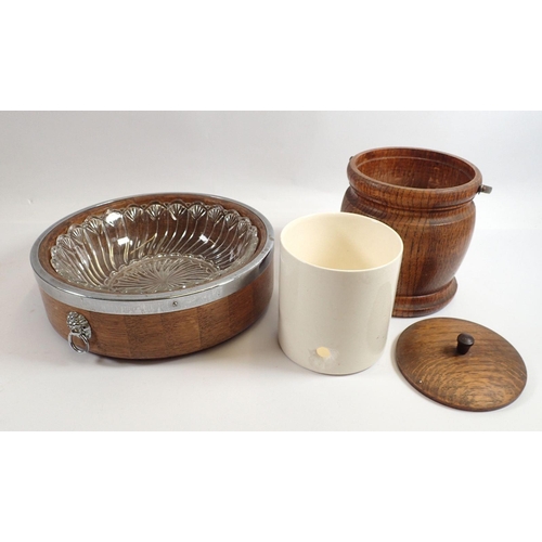 860 - A Ryecraft oak and chrome fruit bowl and a biscuit barrel