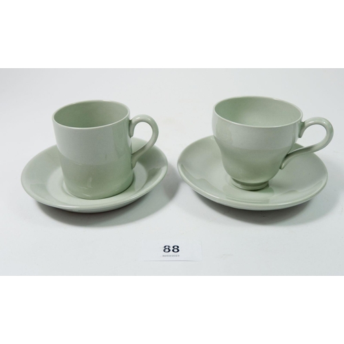 88 - A Wedgwood green set of six coffee cups, five tea cups and twelve saucers