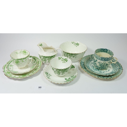 90 - An Edwardian tea service printed leaves comprising: six cups and saucers, ten tea plates, cake plate... 