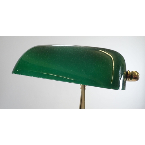 902 - A brass adjustable desk lamp wtih green glass shade