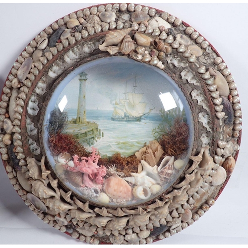 903 - Two Victorian circular shipping prints in sea shell frames, 26cm diameter