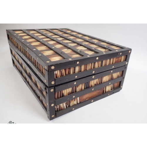 905 - A porcupine quill jewellery box with compartments to interior, 26.5cm