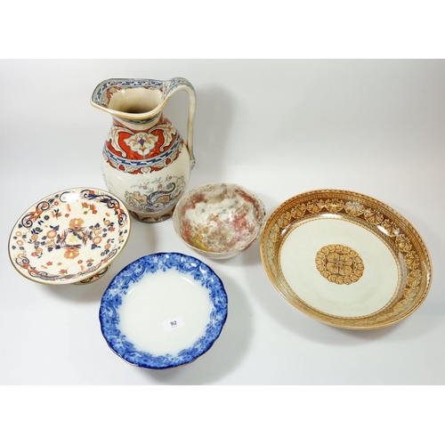 92 - A group of Victorian china to include Wedgwood comport, toiletry jug etc.