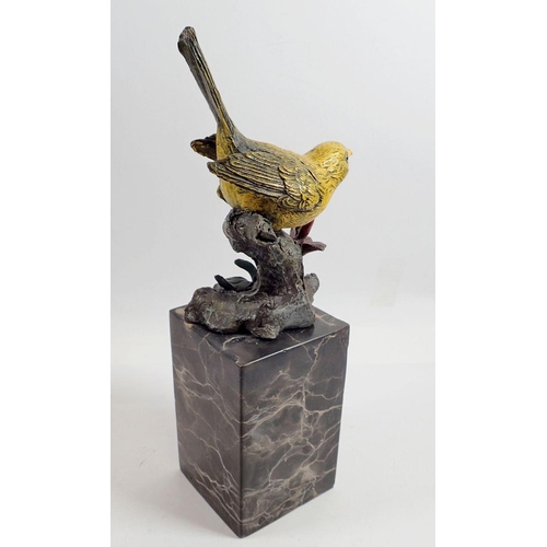 947 - Miguel Ferdinand Lopez (Milo) - cold painted bronze yellow bird on marble plinth, signed