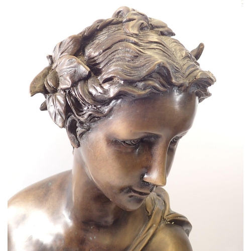 950 - A large French bronze bust of a lady on marble base, 59cm