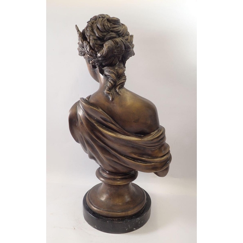 950 - A large French bronze bust of a lady on marble base, 59cm