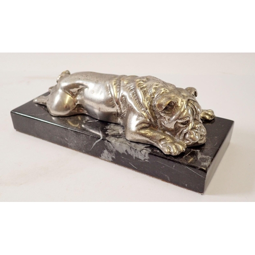 951 - An Art Deco chrome model of a sleeping bull dog on marble base, 18.5cm