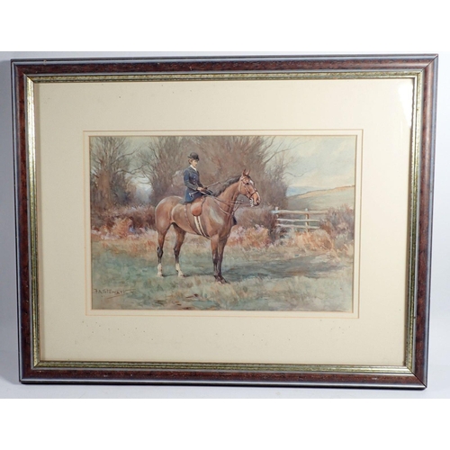 959 - Frank Algernon Stewart - watercolour of a huntswoman riding side saddle, 22 x 34cm