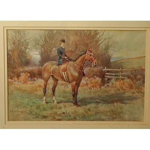 959 - Frank Algernon Stewart - watercolour of a huntswoman riding side saddle, 22 x 34cm