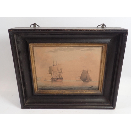 974 - Bolague ? - early 19th century marine watercolour sailing ships, 13.5 x 18.5cm