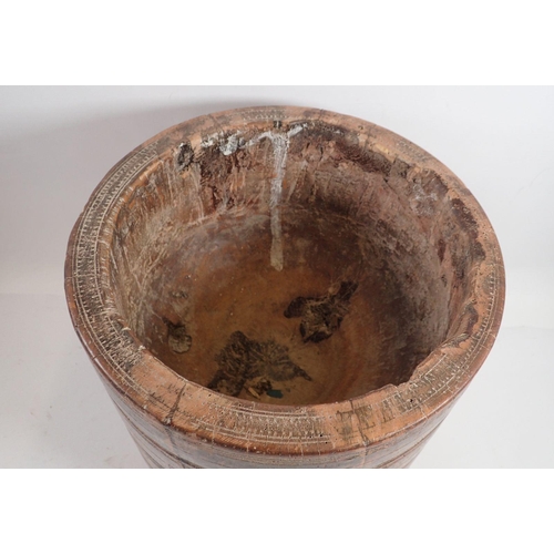 982 - A large turned wood antique bowl - possibly a Wassail bowl, 29cm tall x 26cm diameter on pedestal fo... 